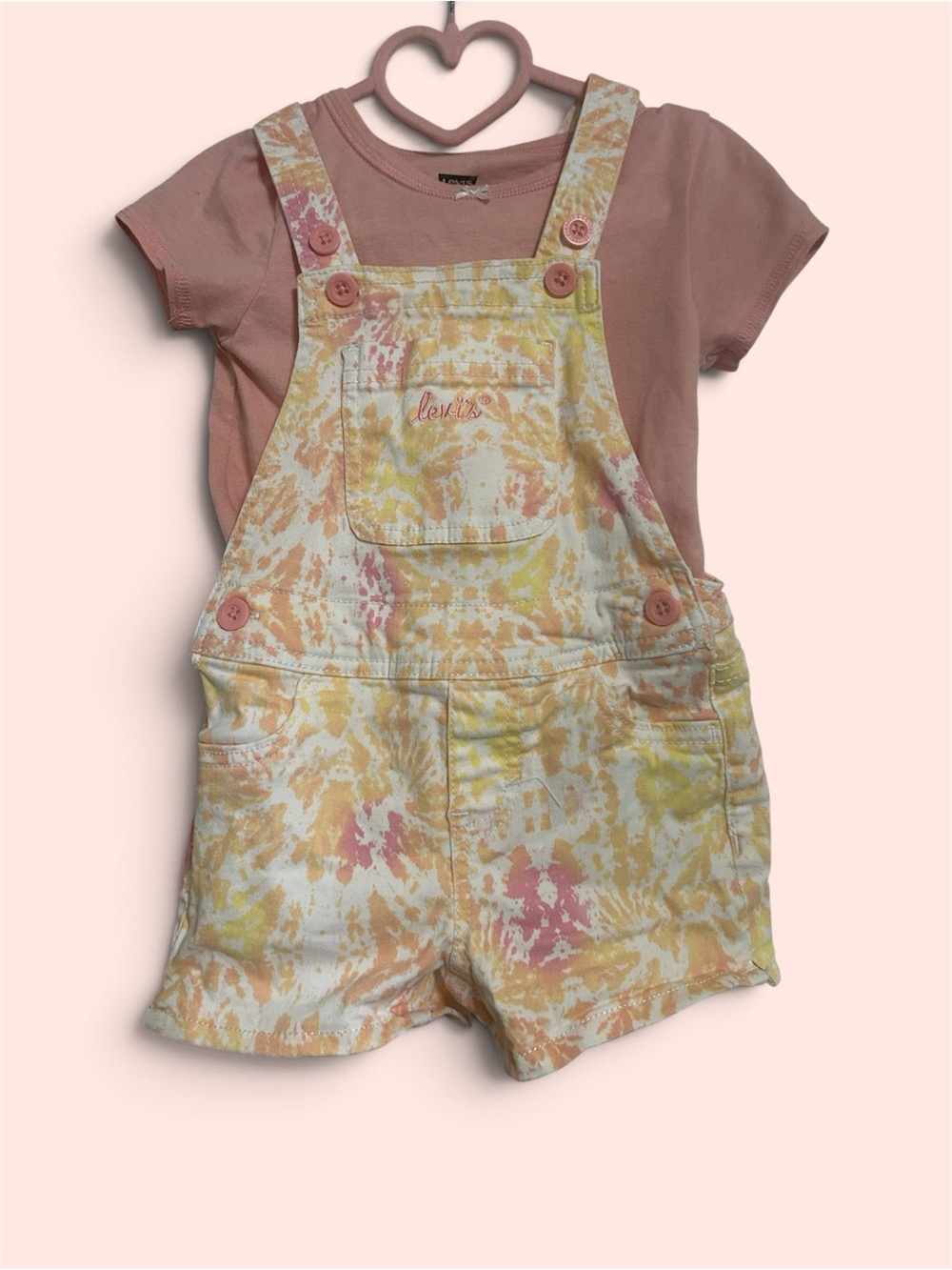 3/$12 Levi Shorts Overalls Pink and Orange Toddler Girl Size 2T